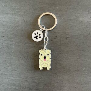 Cream Bulldog Dog Enamel Paw Print Charm Keychain Labradoodle German Shepherd